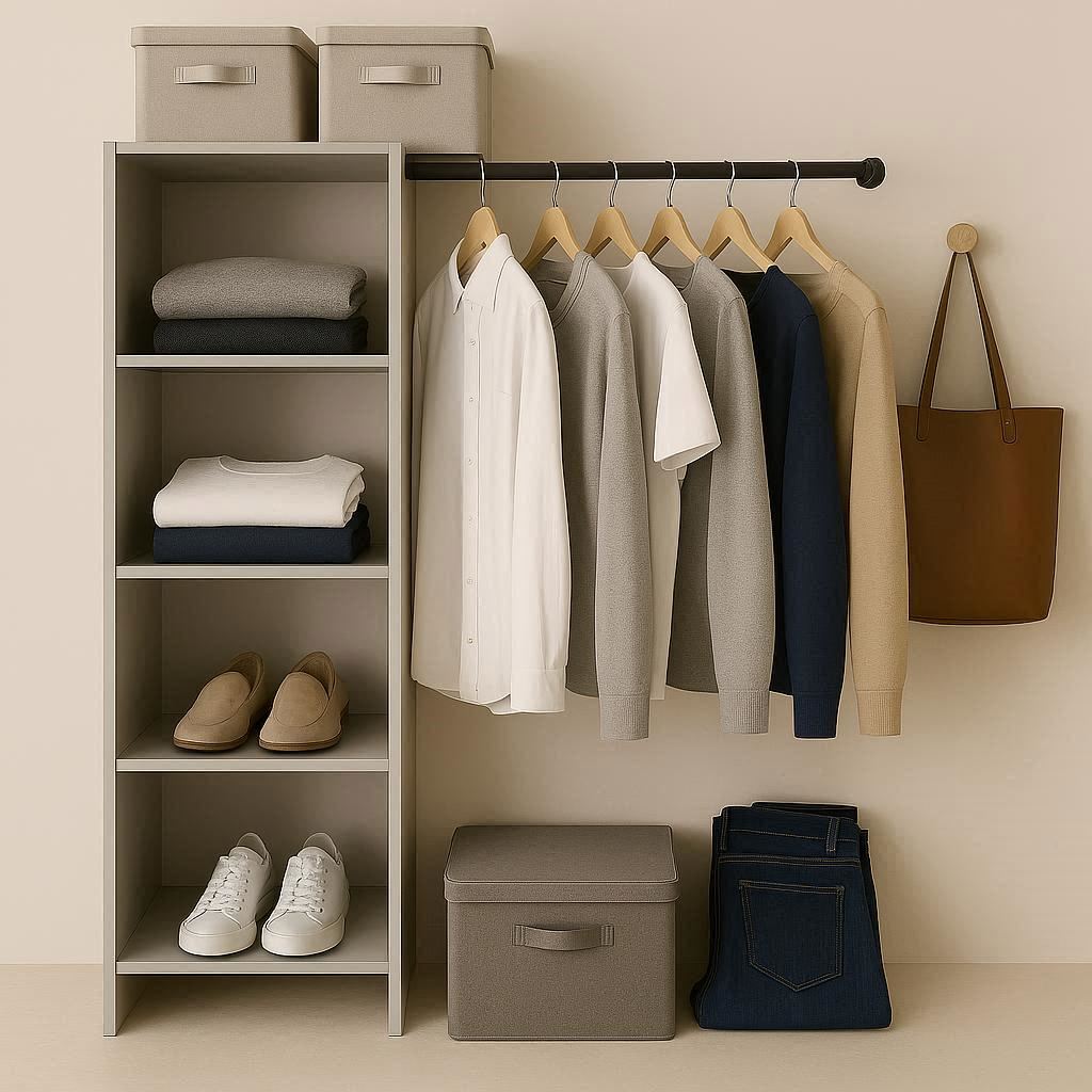 Organized closet demonstrating accessibility hierarchy and vertical space utilization