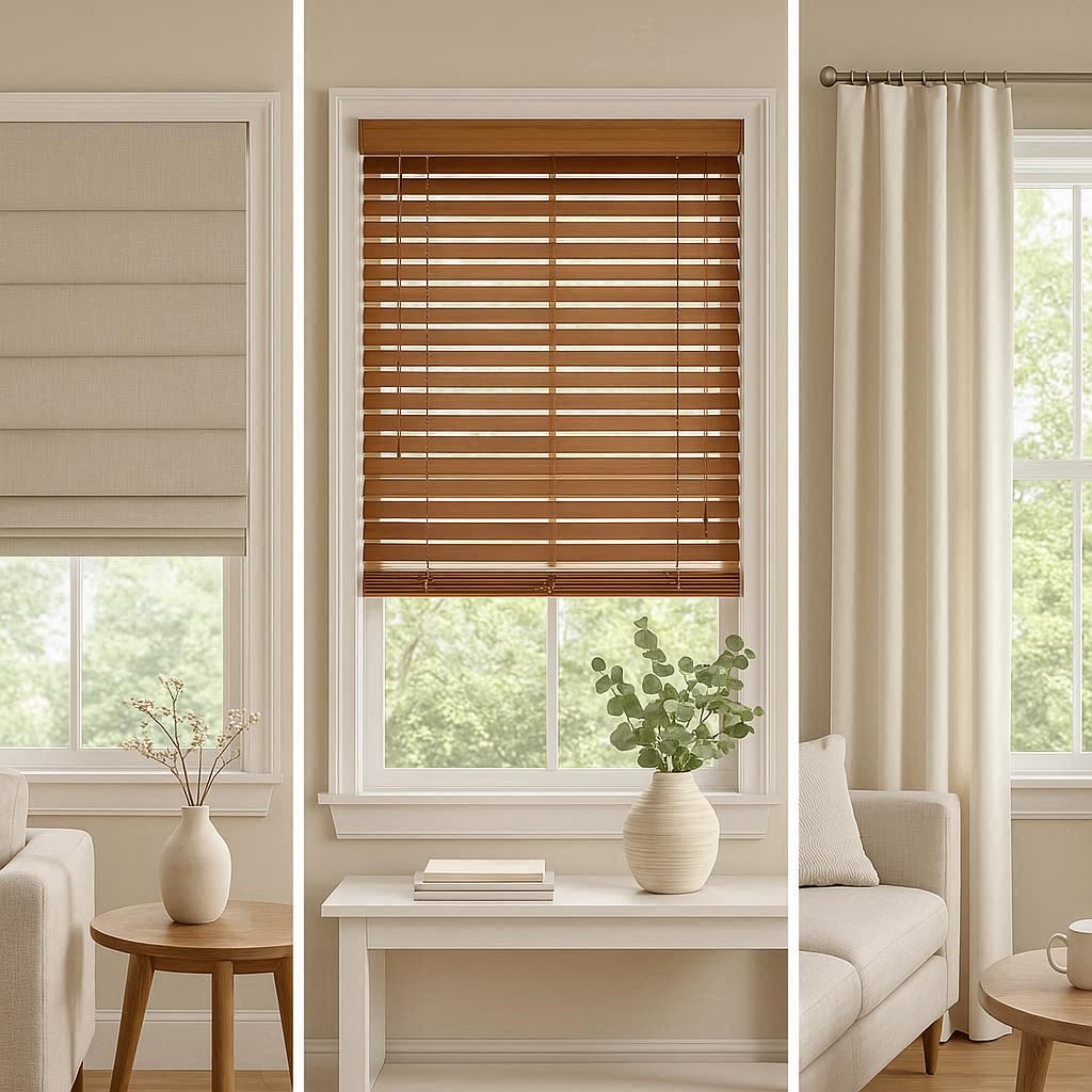 Window treatment styles comparison featuring different light control options