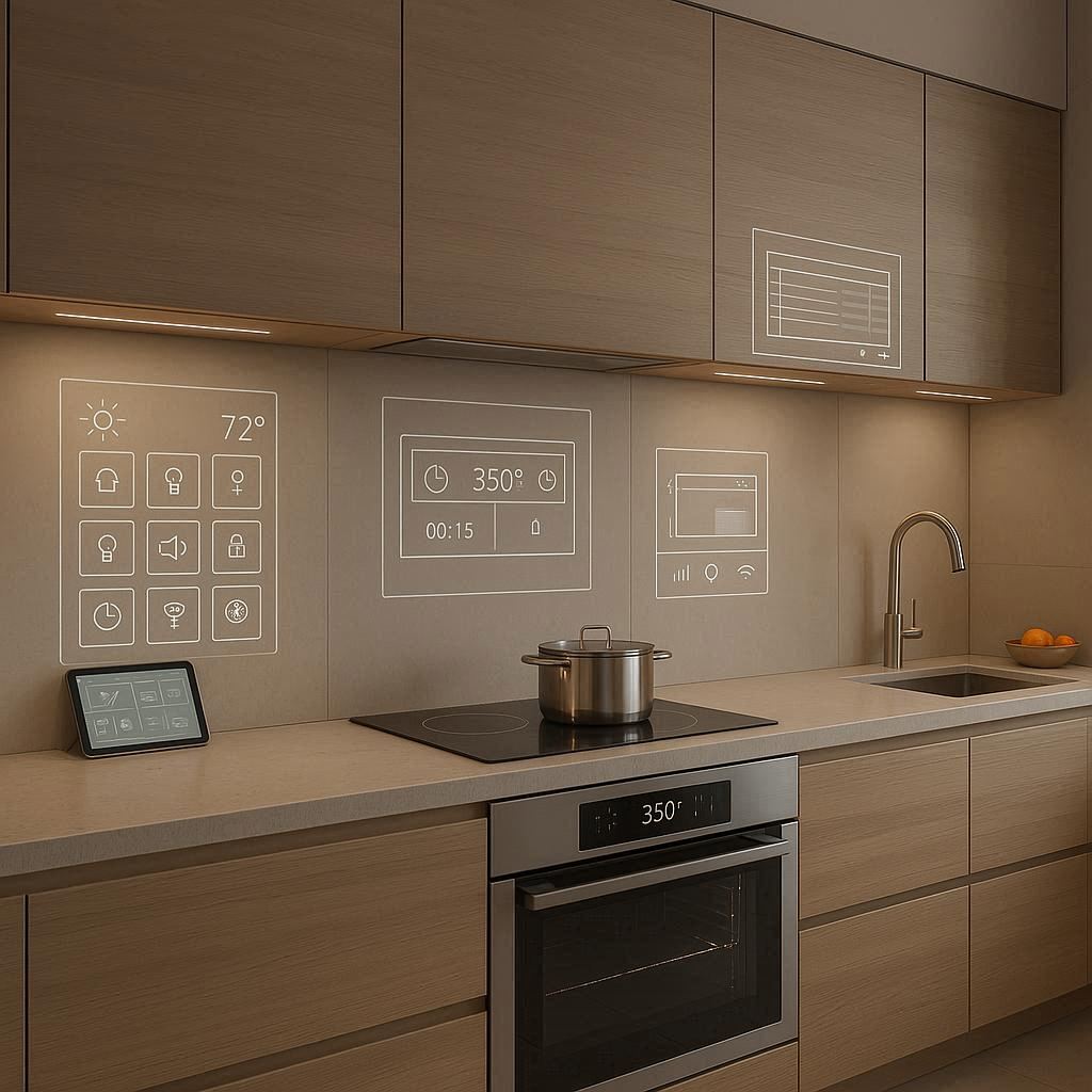 Smart home technology featuring integrated appliances and invisible controls