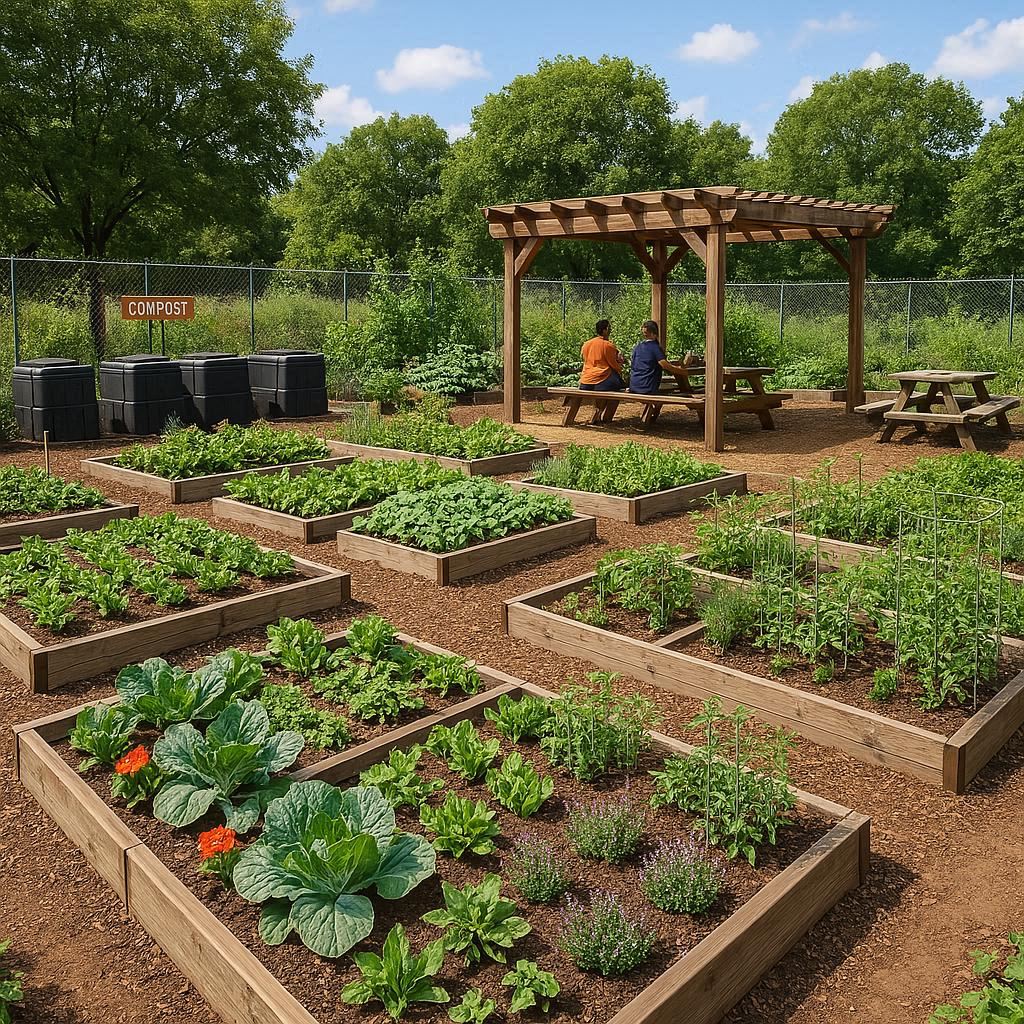 Neighborhood garden showing community connection and shared resources
