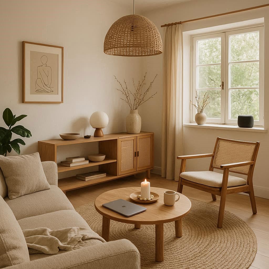 Thoughtfully curated home environment showing balance between nature, technology, and personal expression