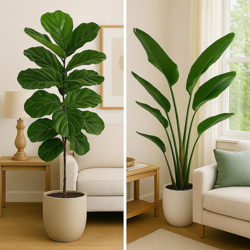 large statement houseplants for living room, best big indoor plants for living room, statement houseplants decor, indoor tropical plants for living room, oversized houseplants for modern interiors, living room greenery ideas