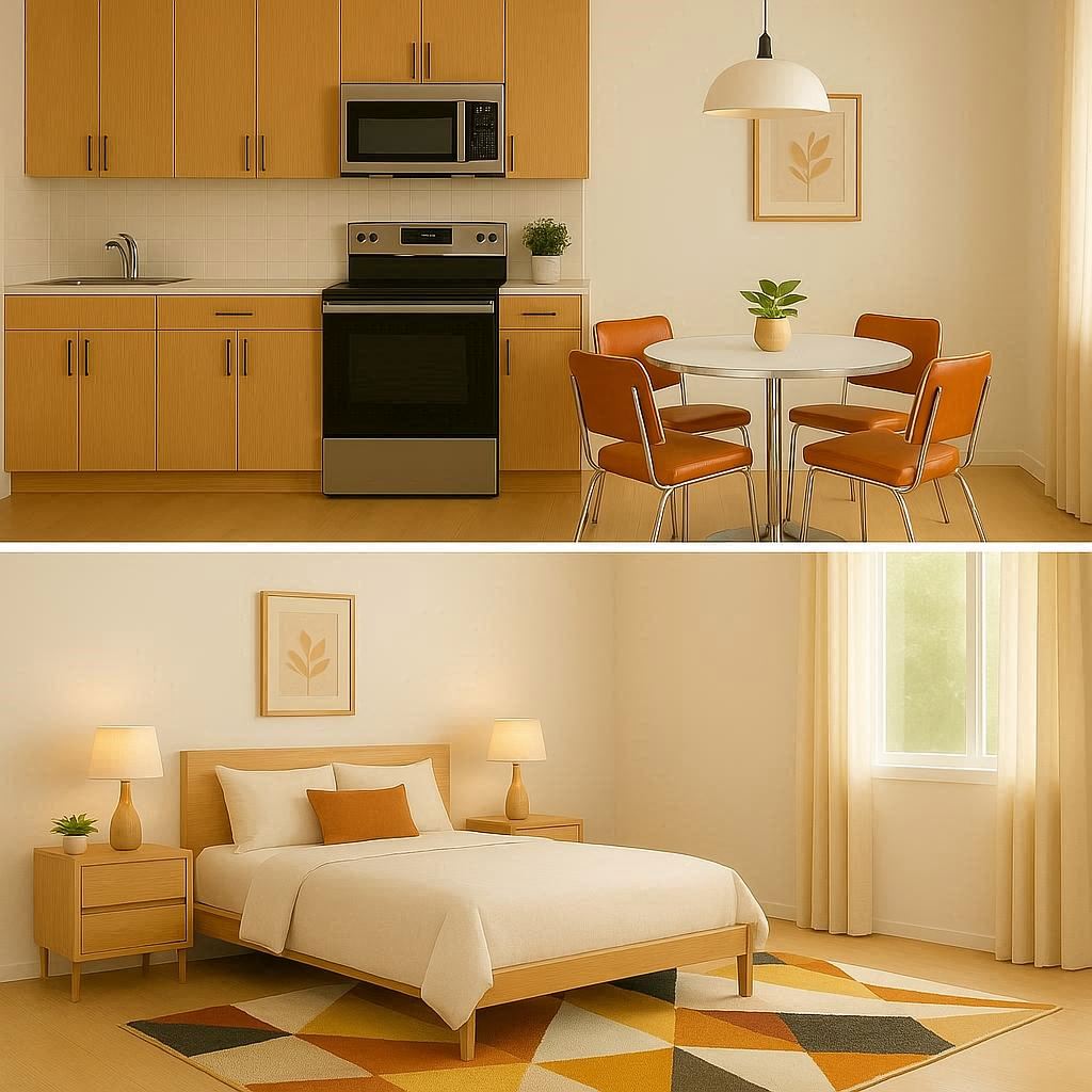 mid-century modern house tour, authentic retro home design, mid-century modern interior inspiration, budget-friendly retro home ideas, mid-century modern living room ideas, retro kitchen and dining inspiration