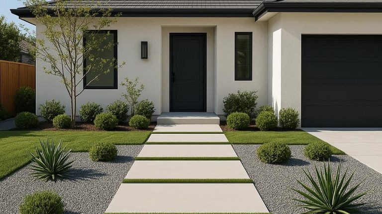 modern minimalist front yard landscaping ideas, minimalist front yard design, budget-friendly minimalist landscaping, modern front yard ideas, low-maintenance front yard landscaping, sleek front yard garden design