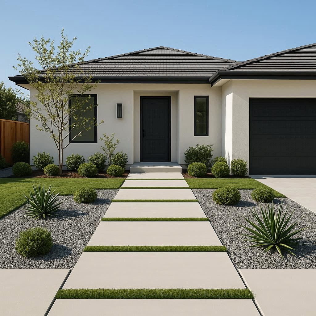 modern minimalist front yard landscaping ideas, minimalist front yard design, budget-friendly minimalist landscaping, modern front yard ideas, low-maintenance front yard landscaping, sleek front yard garden design
